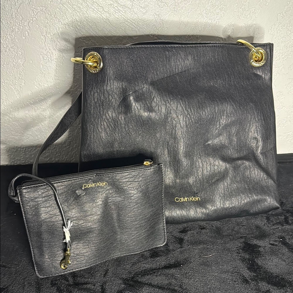 Calvin Klein Black Shoulder Bags with Gold-Tone Hardware
